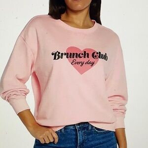 WILDFOX Brunch Club Everyday Pink Crewneck Sweatshirt Oversized Size XS NWT